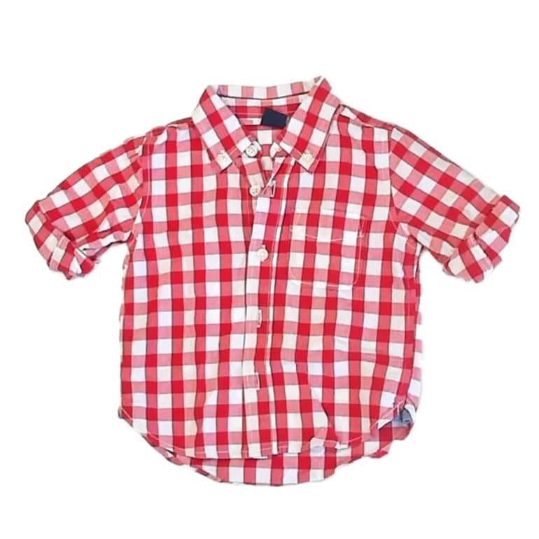 Gap Boys Red Check Button Down Long Sleeve Size: 12-18 Months Red Check