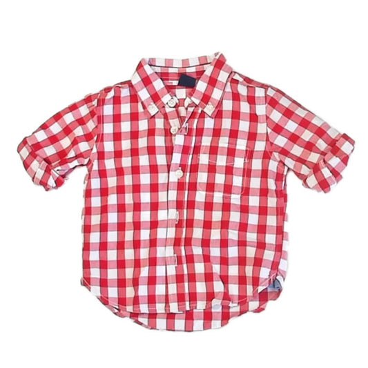 Gap Boys Red Check Button Down Long Sleeve Size: 12-18 Months Red Check
