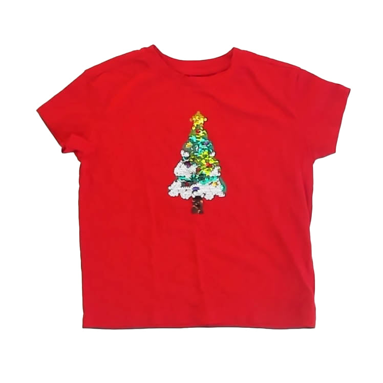 Cat & Jack Girls Red Christmas Tree T-Shirt Size: 6-7 Years Red Christmas Tree