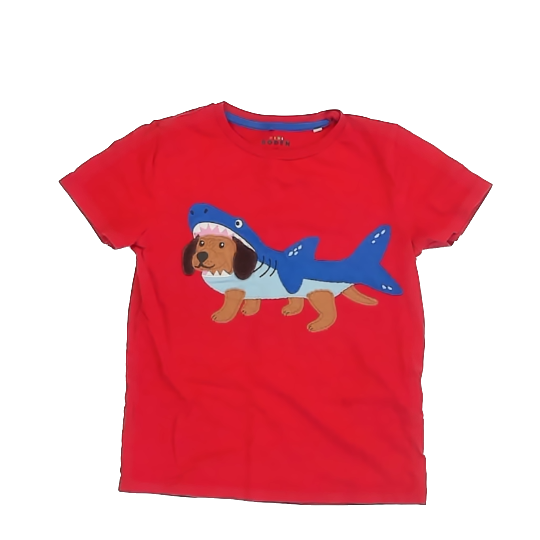 Mini Boden Boys Red | Dog Shark T-Shirt Size: 7-8 Years Red | Dog Shark