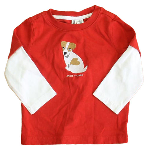 Janie and Jack Boys Red Dog Long Sleeve T-Shirt Size: 6-12 Months