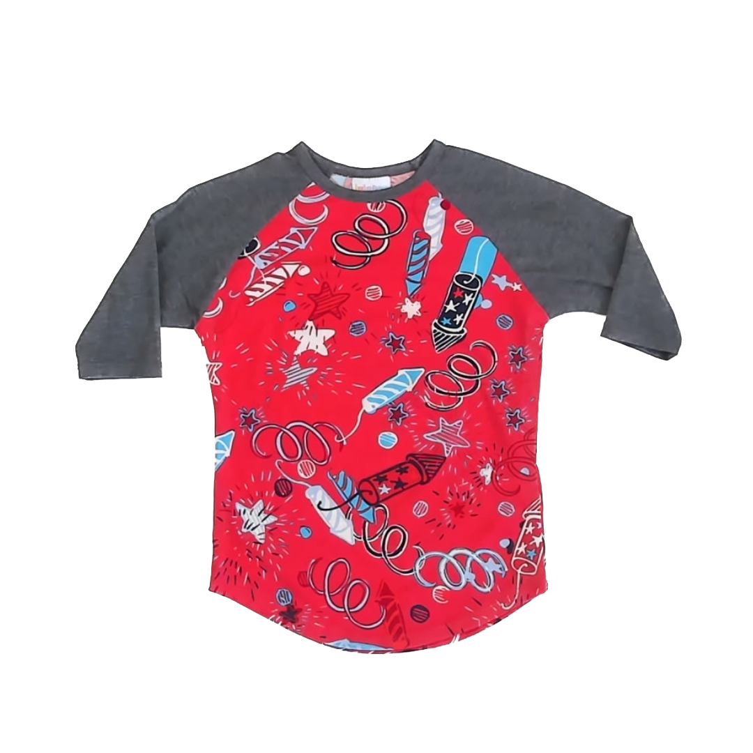 Lula roe Girls Red Firecrackers Short Sleeve Shirt Size: 6 Years Red Firecrackers