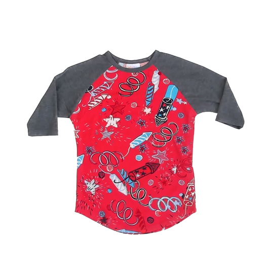 Lula roe Girls Red Firecrackers Short Sleeve Shirt Size: 6 Years Red Firecrackers