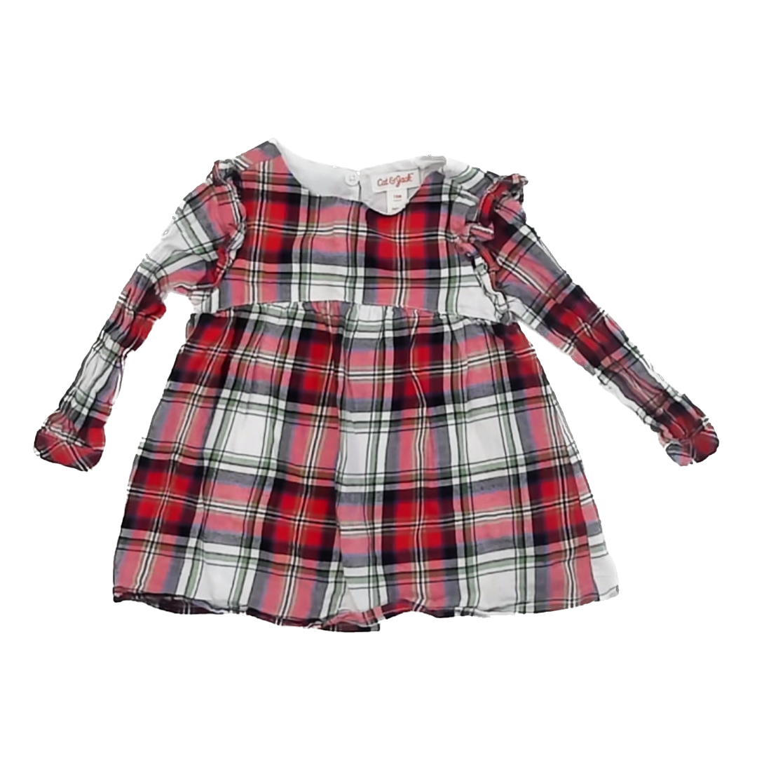 Cat & Jack Girls Red Flannel Plaid Dress Size: 18 Months Red Flannel Plaid