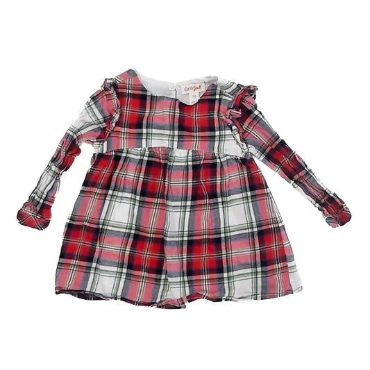 Cat & Jack Girls Red Flannel Plaid Dress Size: 18 Months Red Flannel Plaid
