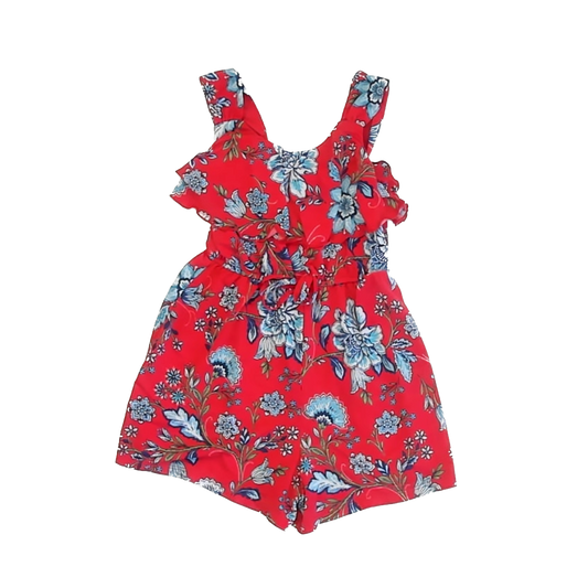 Stella & Sienna Girls Red Floral Romper Size: 5T Red Floral