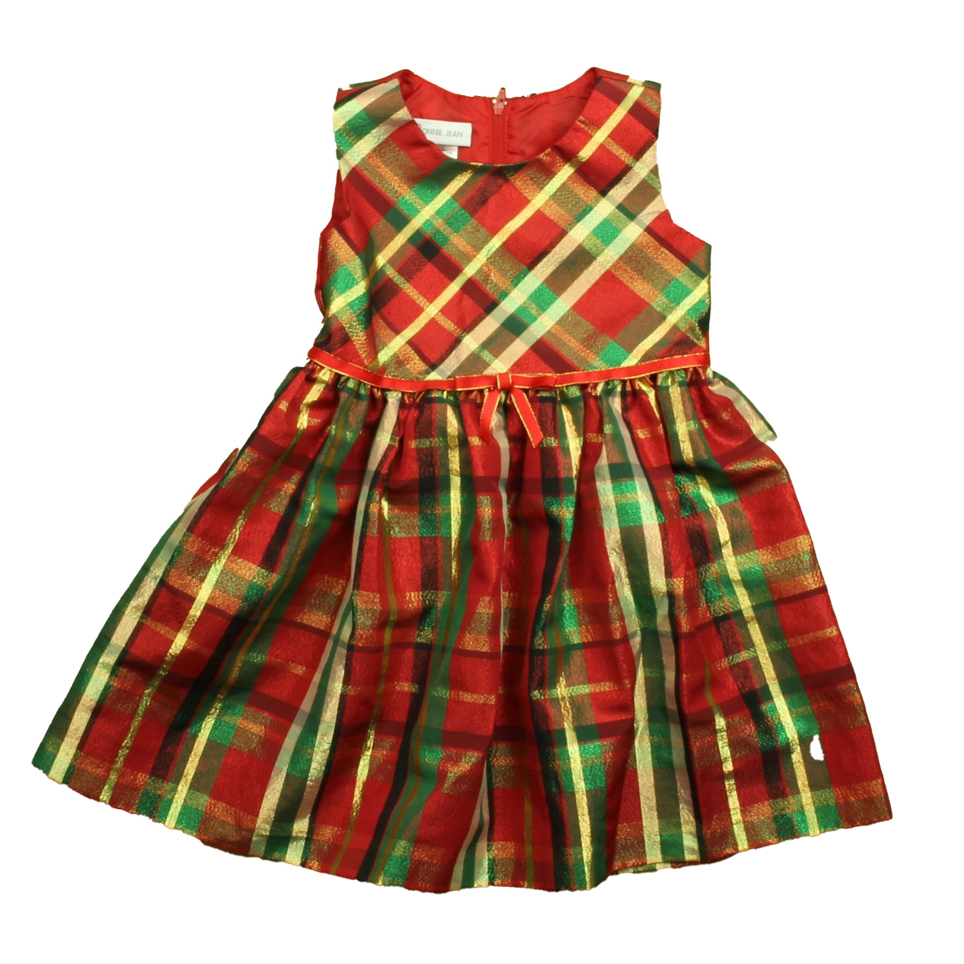 Bonnie Jean Girls Red | Gold Plaid Special Occasion Dress Size: 4T Red | Gold Plaid