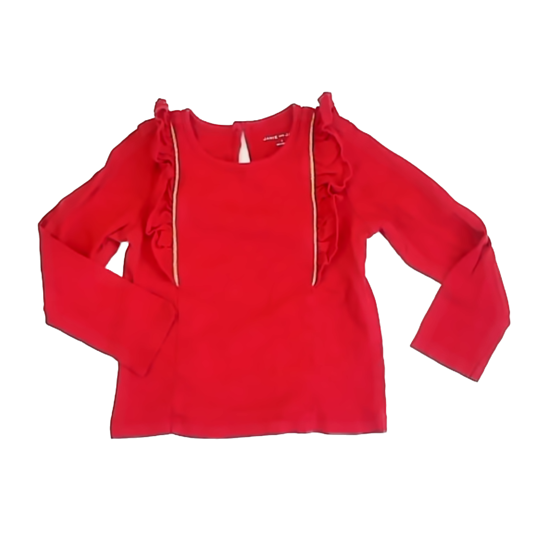 Janie and Jack Girls Red | Gold Long Sleeve Shirt Size: 3T Red | Gold