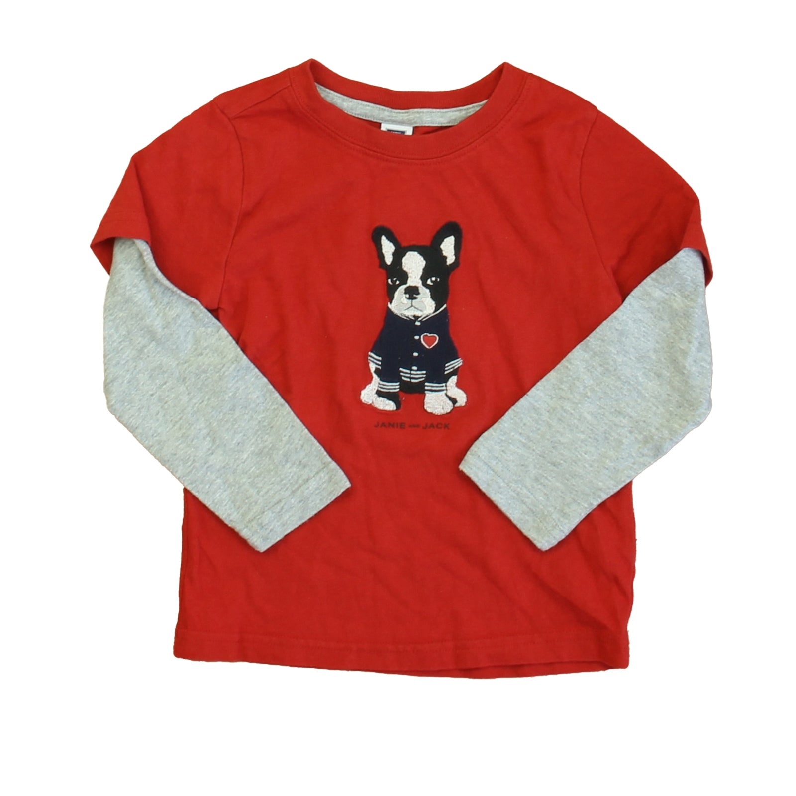 Janie and Jack Boys Red | Gray Dog Long Sleeve T-Shirt Size: 2T Red | Gray Dog