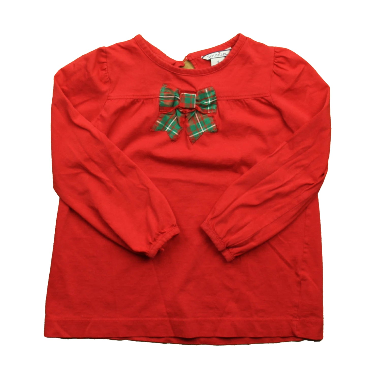 Hartstrings Girls Red | Green Bow Long Sleeve T-Shirt Size: 4T Red | Green Bow