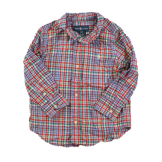 Ralph Lauren Boys Red | Green | Checks Button Down Long Sleeve Size: 3T Red | Green | Checks