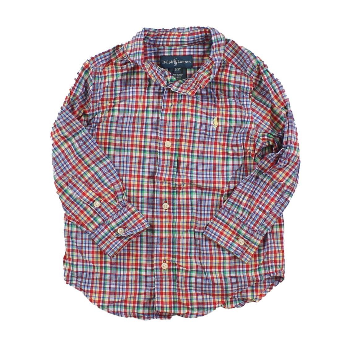 Ralph Lauren Boys Red | Green | Checks Button Down Long Sleeve Size: 3T Red | Green | Checks