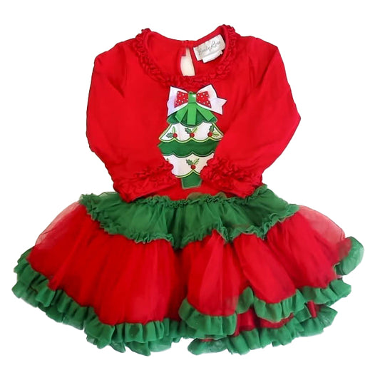 Emily Rose Girls Red | Green Christmas Tree Dress Size: 2T Red | Green Christmas Tree