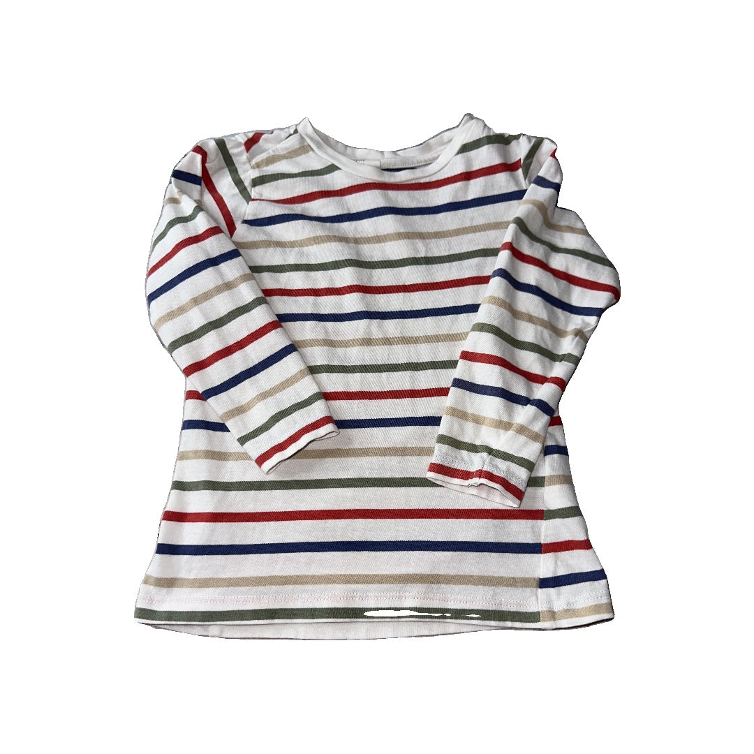H&M Unisex Red | green | cream | Striped Long Sleeve Shirt Size: 18 months Red | green | cream | Striped