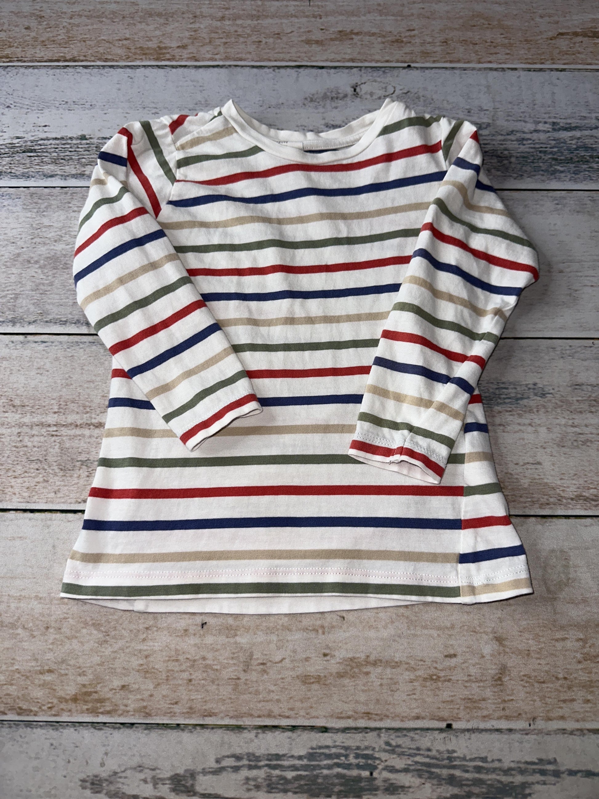 H&M Unisex Red | green | cream | Striped Long Sleeve Shirt Size: 18 months Red | green | cream | Striped
