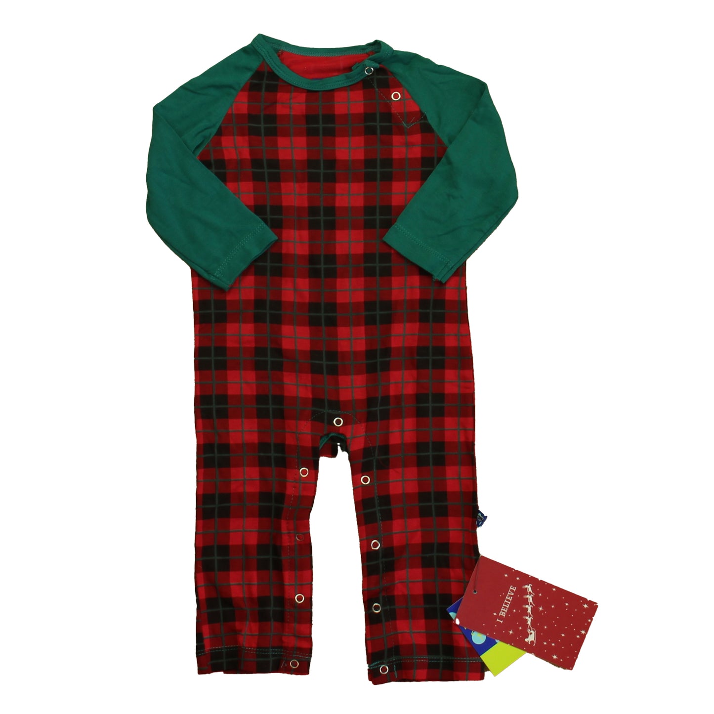 Kickee Pants Unisex Red | Green Plaid Long Sleeve Outfit Size: 6-12 Months Red | Green Plaid