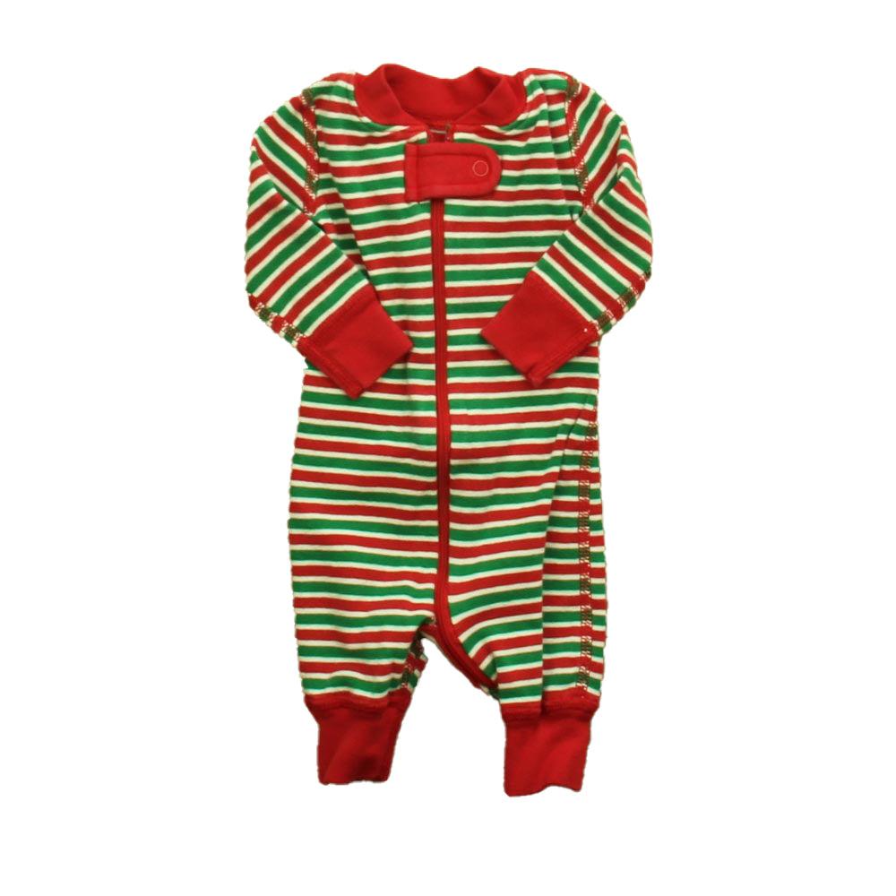 Moon & Back Unisex Red | Green Stripe 1-piece Non-footed Pajamas Size: Newborn Red | Green Stripe