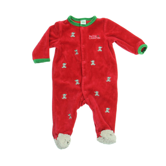 Little Me Unisex Red | Green | Teddy Bear | First Christmas Long Sleeve Outfit Size: 6 Months Red | Green | Teddy Bear | First Christmas