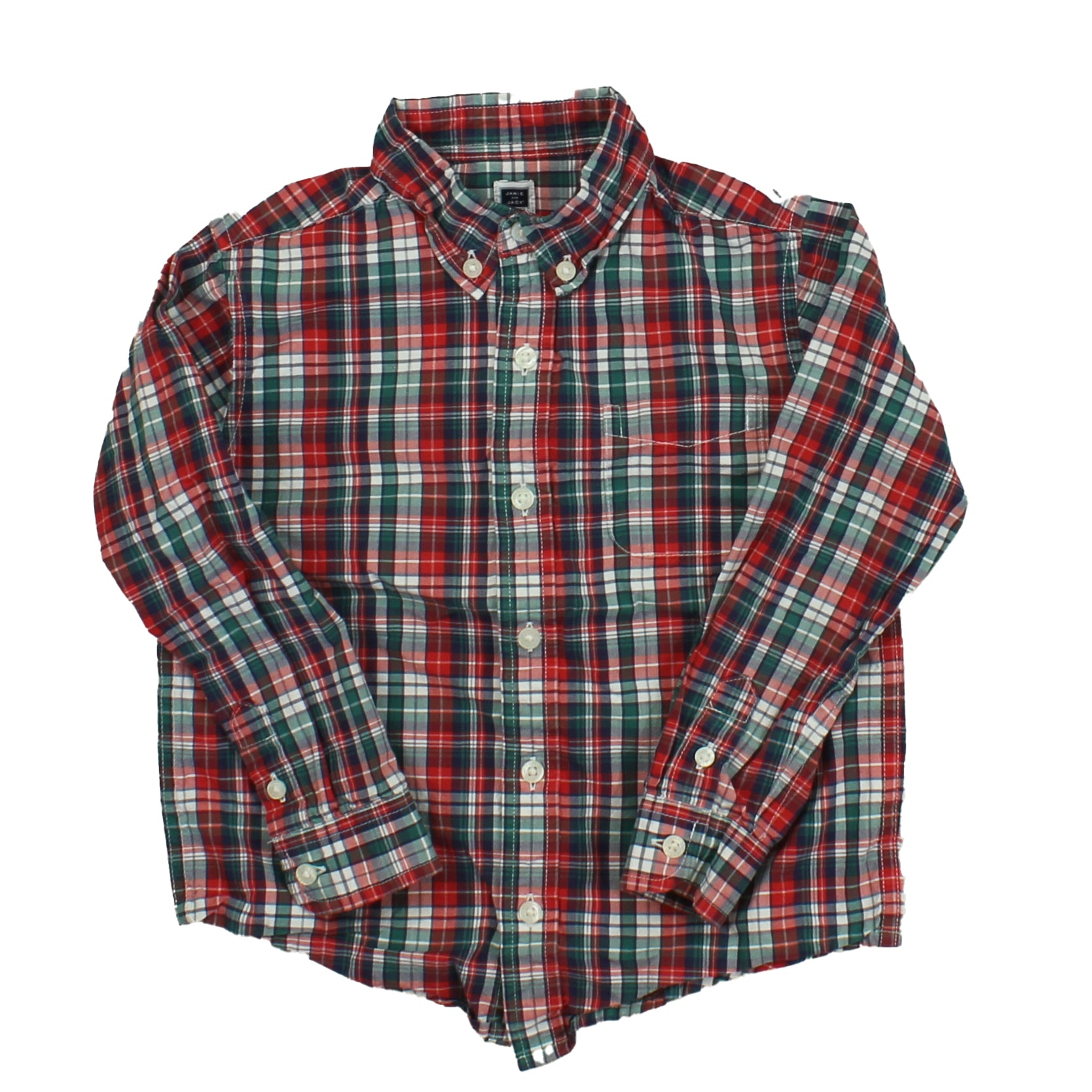 Janie and Jack Boys Red | Green | White | Plaid Button Down Long Sleeve Size: 4T Red | Green | White | Plaid