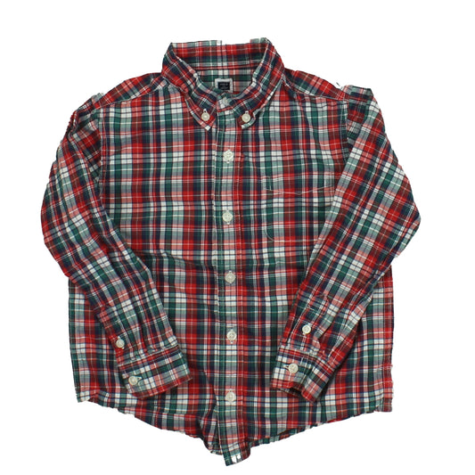 Janie and Jack Boys Red | Green | White | Plaid Button Down Long Sleeve Size: 4T