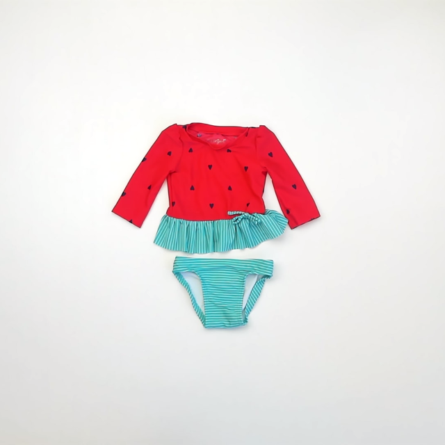 Cat & Jack Girls Red | Green 2-piece Swimsuit Size: 3-6 Months Red | Green