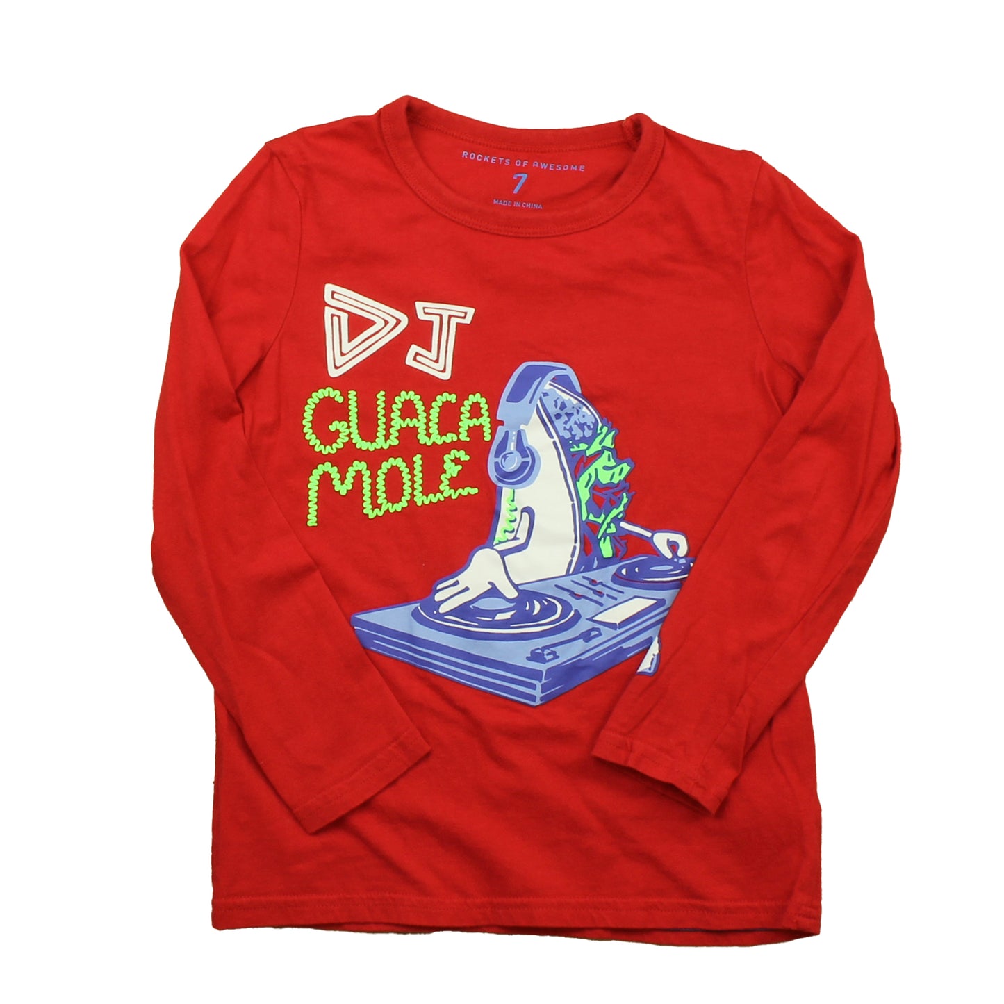 Rockets Of Awesome Boys Red | Guaca Mole Long Sleeve T-Shirt Size: 7 Years