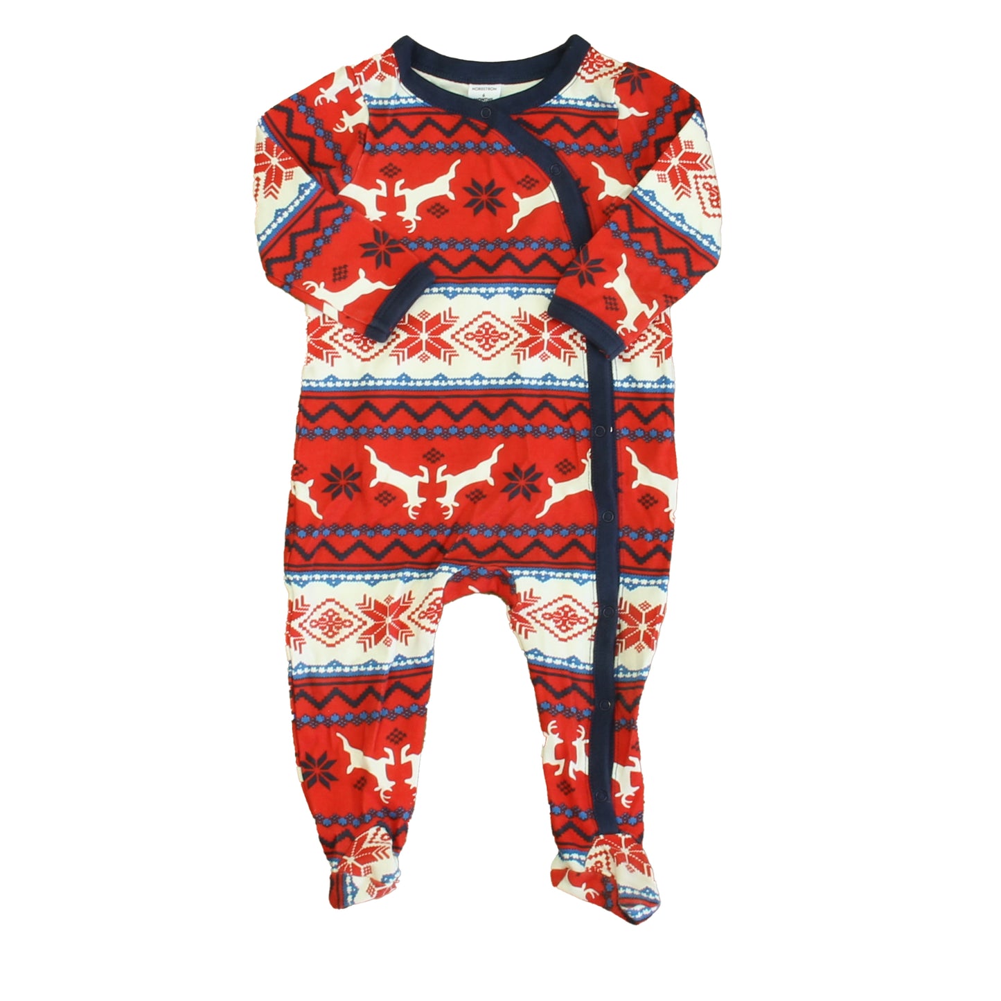 Nordstrom Unisex Red | Ivory Reindeers 1-piece footed Pajamas Size: 6 Months Red | Ivory Reindeers