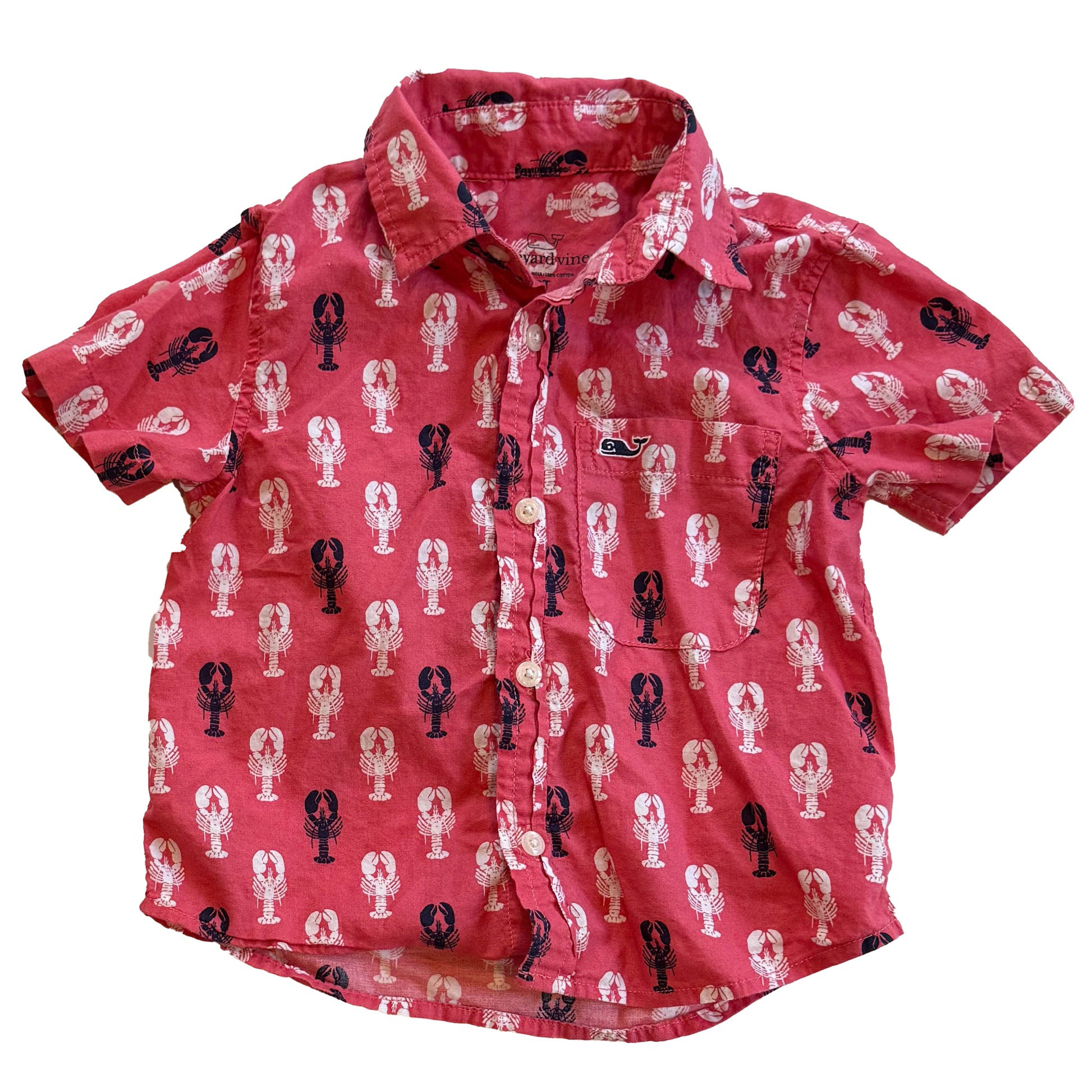 Vineyard Vines Boys Red Lobsters Button Down Short Sleeve Size: 2T Red Lobsters