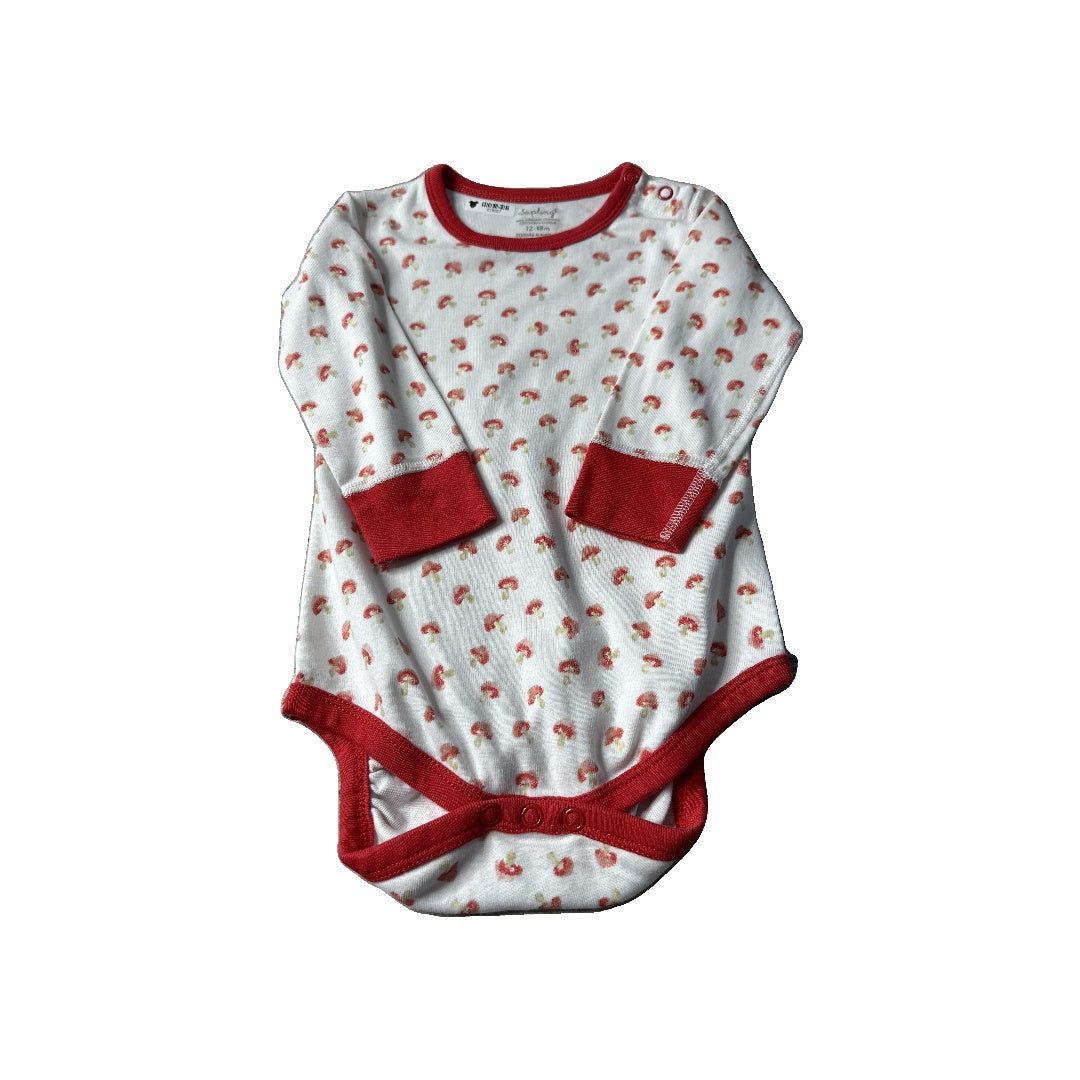 Sapling Girls Red | Mushrooms | White Onesie Size: 12-18 months Red | Mushrooms | White