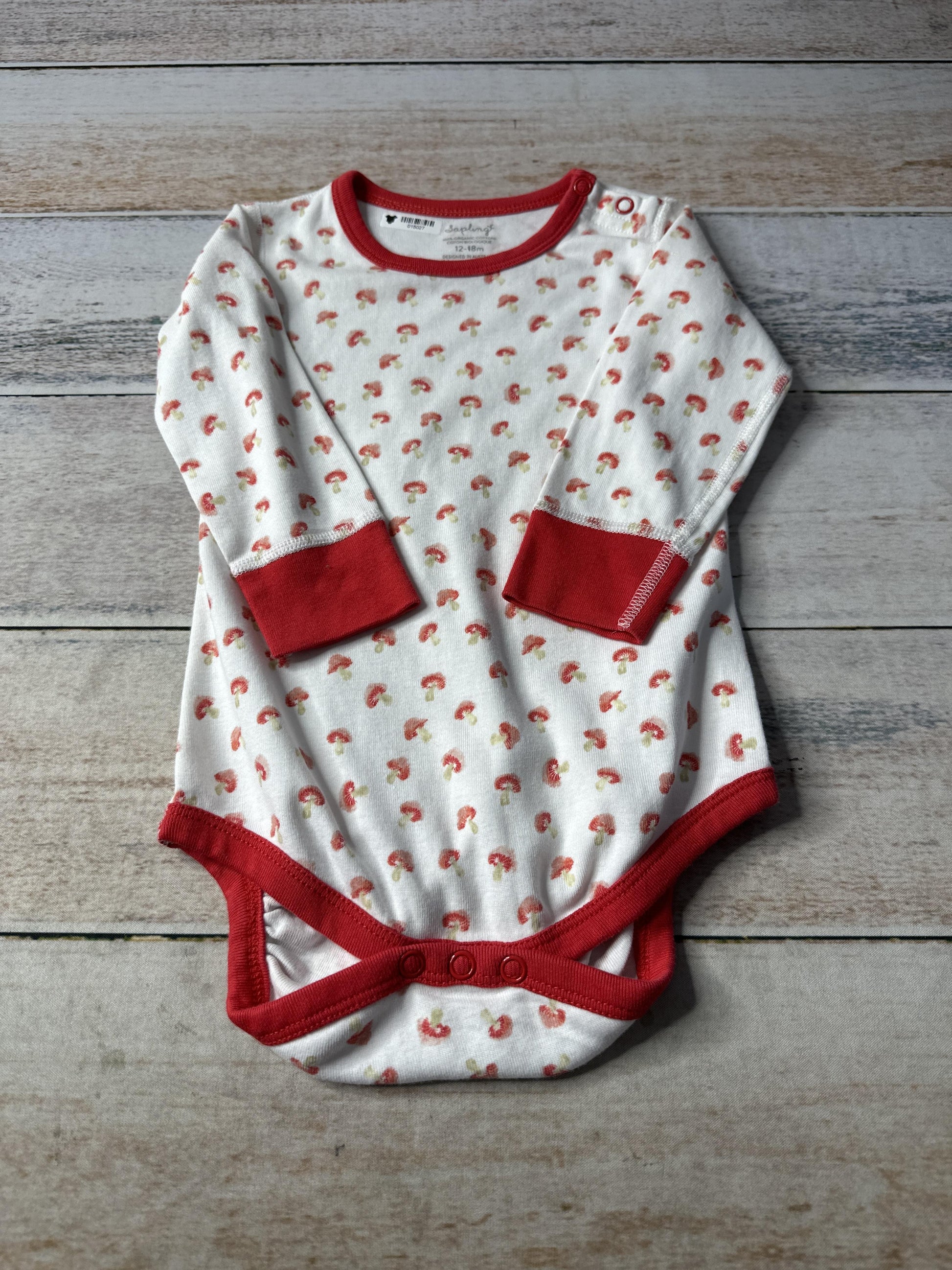Sapling Girls Red | Mushrooms | White Onesie Size: 12-18 months Red | Mushrooms | White