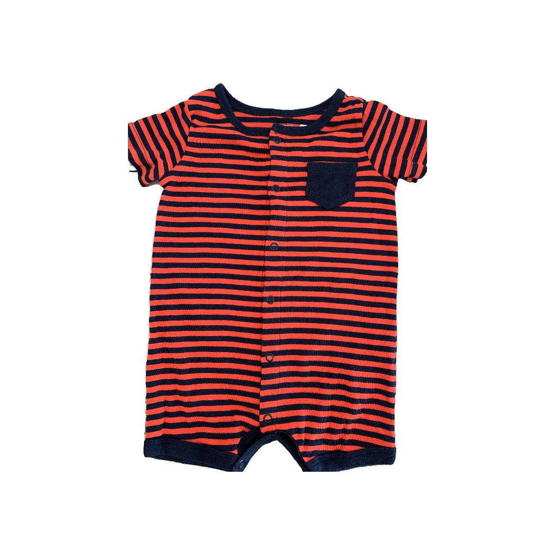 Just Born Boys Red | Navy Blue | Stripe Romper Size: 6-9 months Red | Navy Blue | Stripe