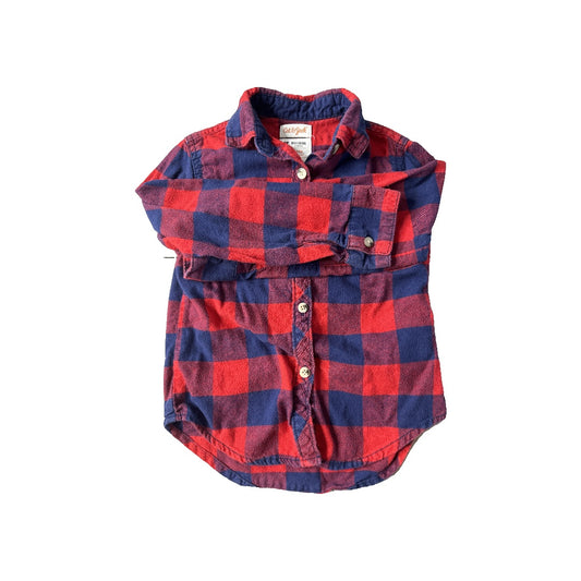 Cat & Jack Unisex Red | Navy Blue Button Down Short Sleeve Size: 4T Red | Navy Blue