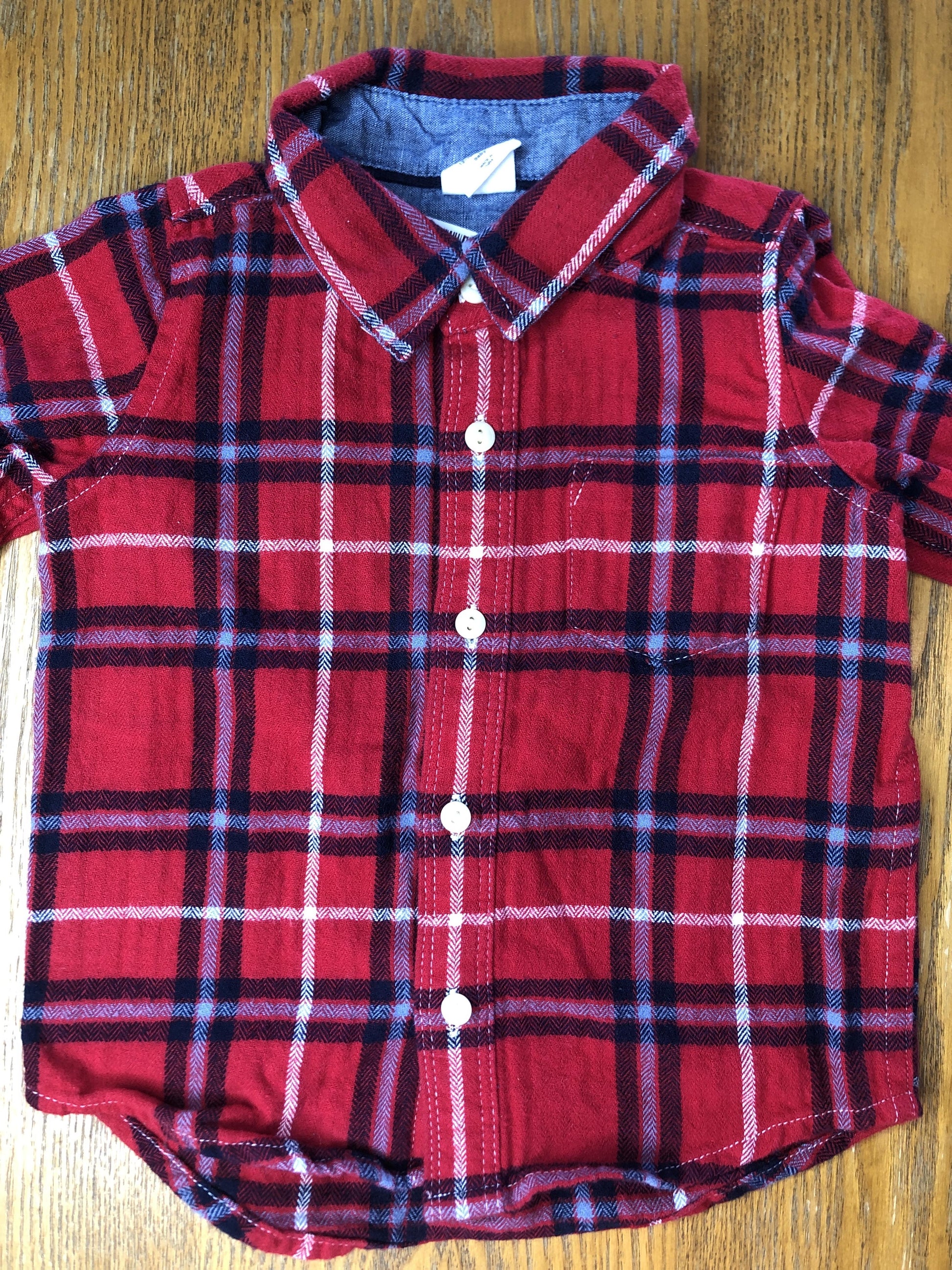 Gap Boys Red | Navy Blue Button Down Short Sleeve Size: 18 months Red | Navy Blue