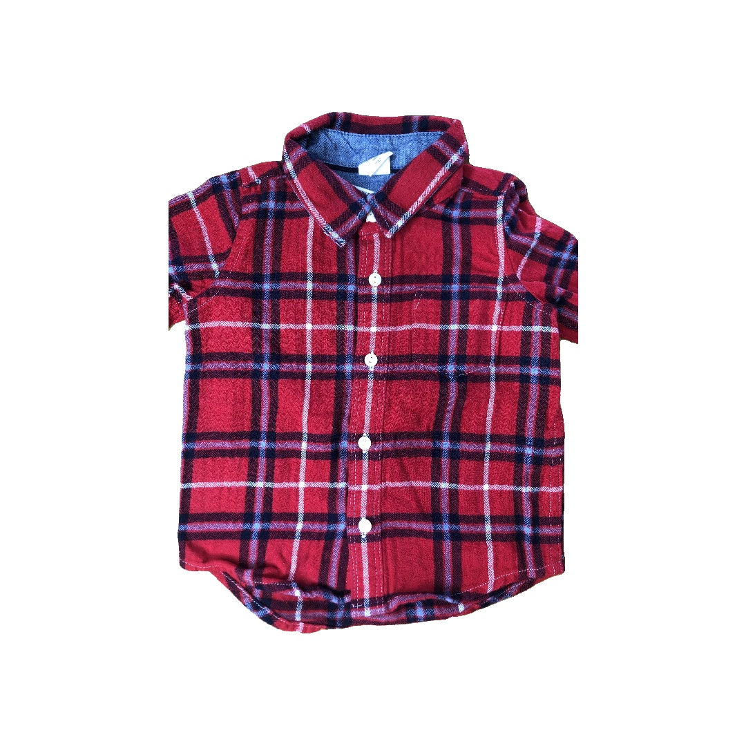 Gap Boys Red | Navy Blue Button Down Short Sleeve Size: 18 months Red | Navy Blue