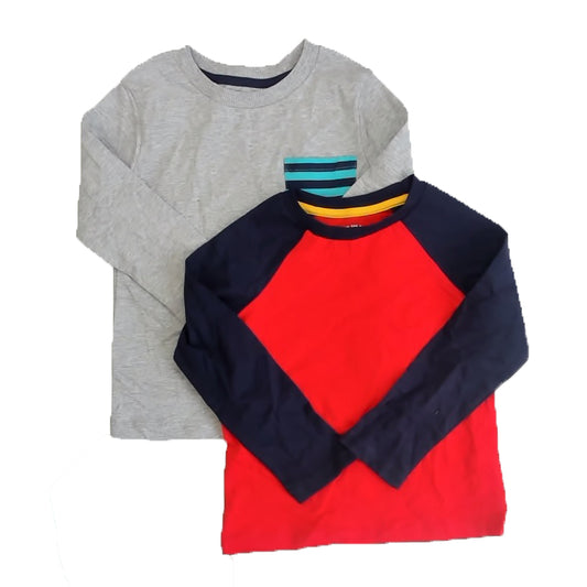 Mightly Boys Red | Navy | Gray Long Sleeve T-Shirt Size: 2-5T Red | Navy | Gray