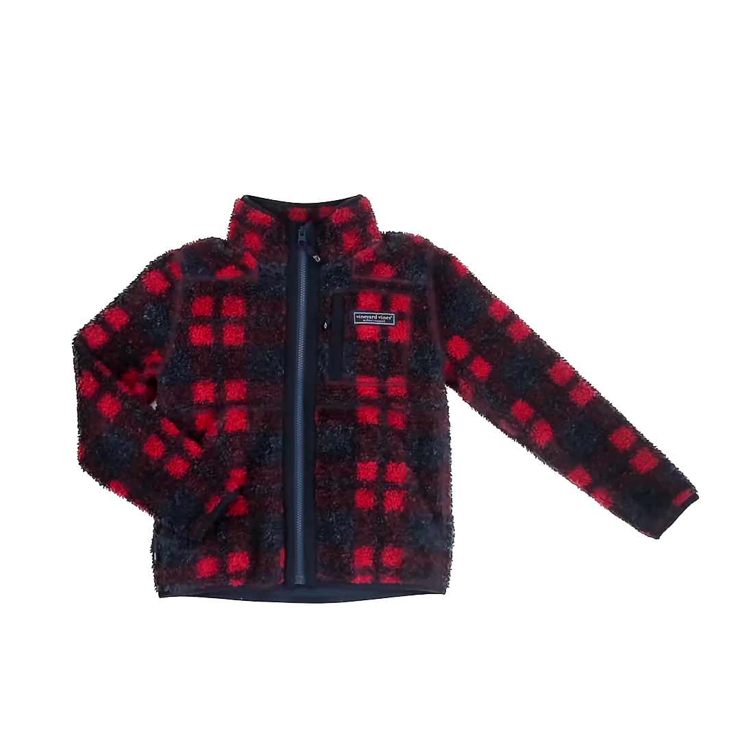 Vineyard Vines Girls Red | Navy Plaid Fleece Size: Small Red | Navy Plaid