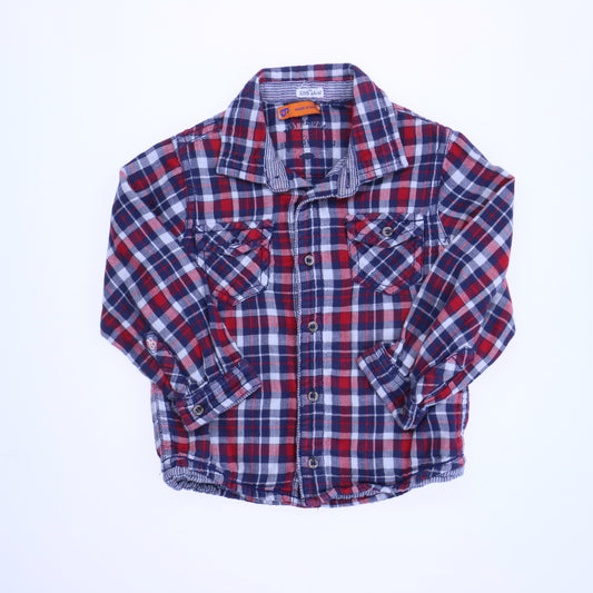 Baby Mayoral Boys Red | Navy Plaid Button Down Long Sleeve Size: 18 Months Red | Navy Plaid