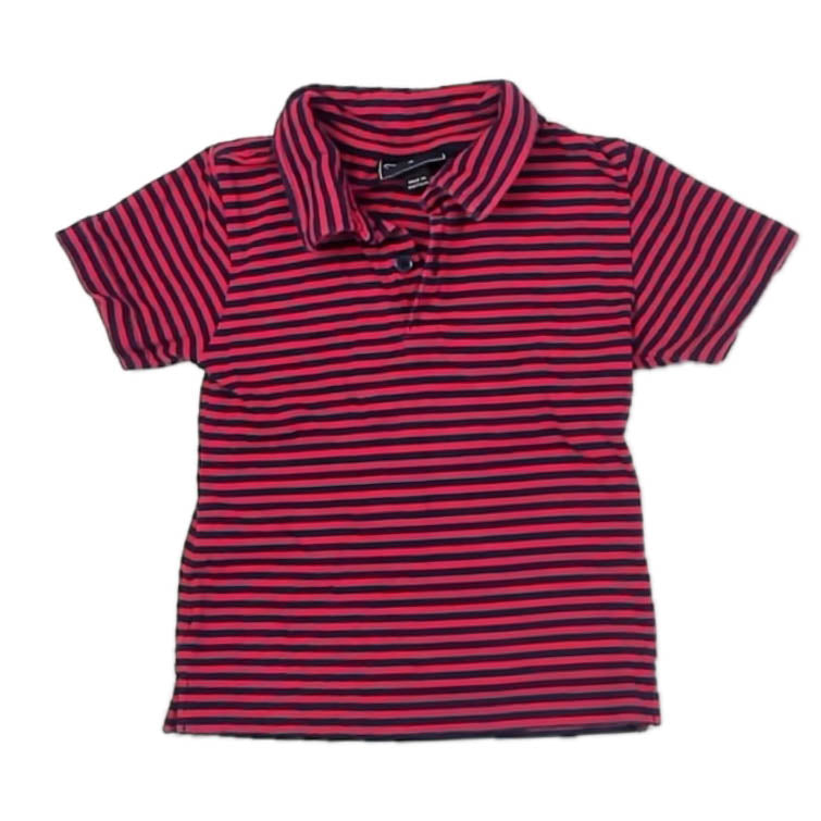 Oscar de la Renta Boys Red | Navy Stripe Polo Shirt Size: 3T Red | Navy Stripe