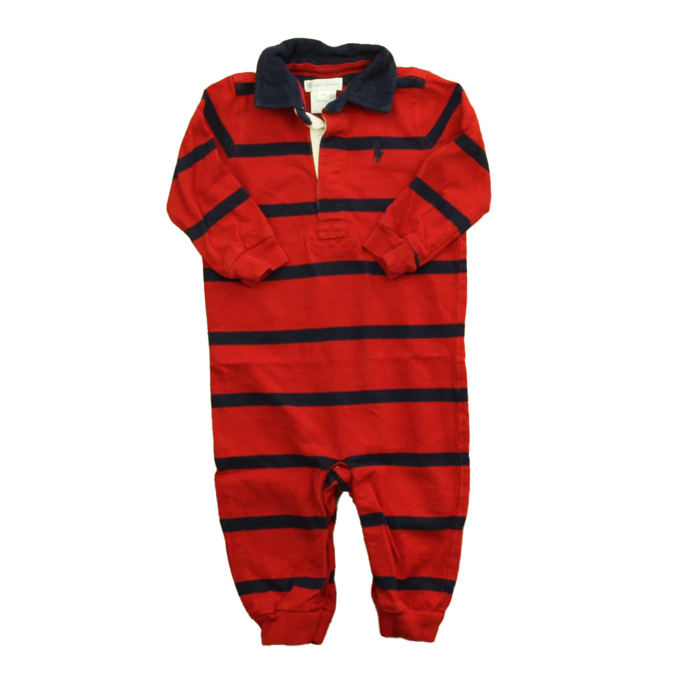 Ralph Lauren Boys Red | Navy Stripe Long Sleeve Outfit Size: 9 Months Red | Navy Stripe