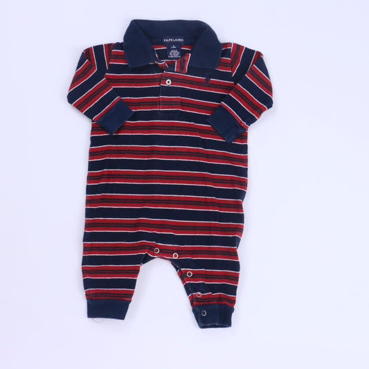 Ralph Lauren Boys Red | Navy Stripes Long Sleeve Outfit Size: 3-6 Months Red | Navy Stripes