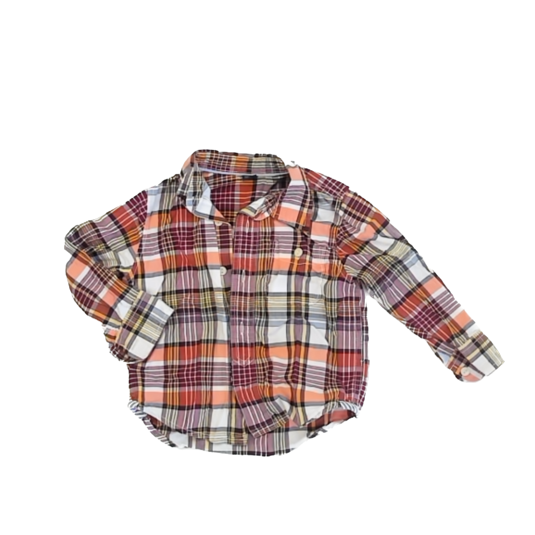 Gap Boys Red | Orange Plaid Button Down Long Sleeve Size: 2T Red | Orange Plaid