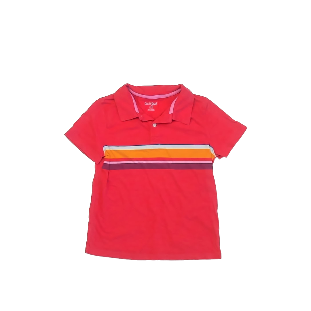 Cat & Jack Boys Red | Orange Stripe Polo Shirt Size: 6-7 Years Red | Orange Stripe
