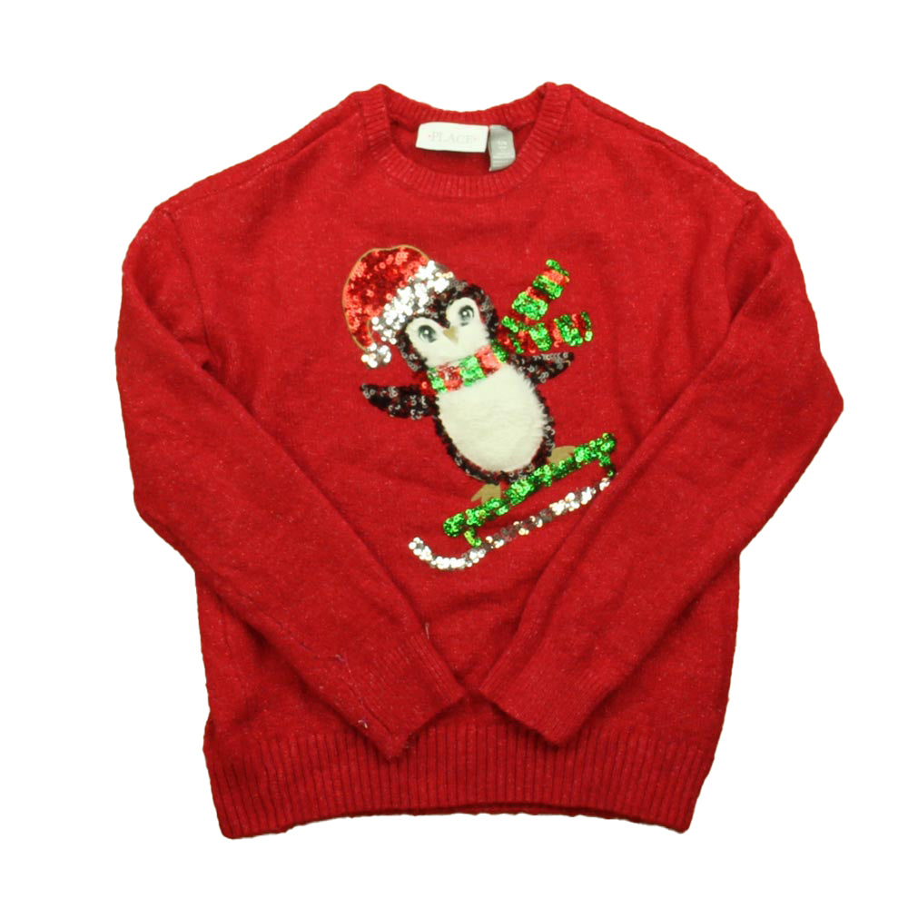 The Children's Place Girls Red Penguin Sweater Size: 7-8 Years