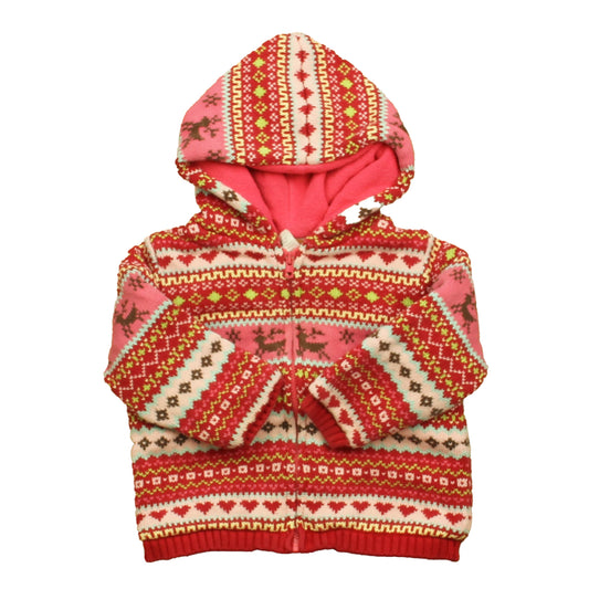 Gymboree Girls Red | Pink Reindeers Cardigan Size: 12-18 Months Red | Pink Reindeers