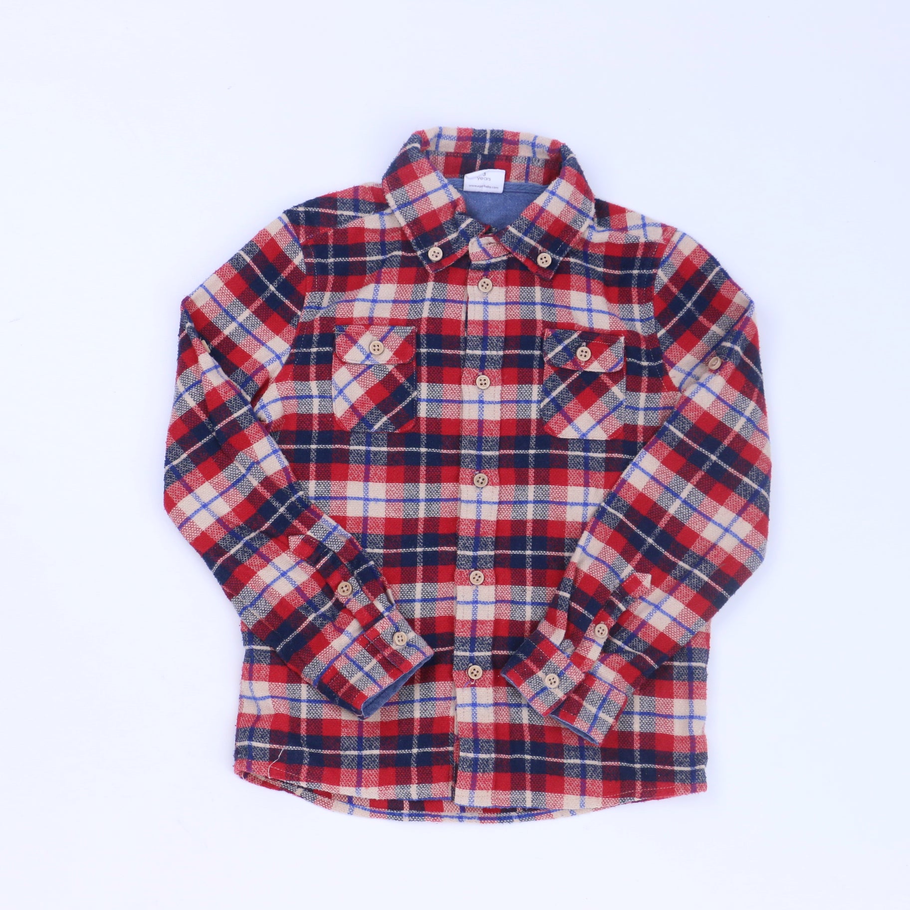 Egg Boys Red Plaid Button Down Long Sleeve Size: 3T Red Plaid
