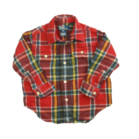 Ralph Lauren Boys Red Plaid Button Down Long Sleeve Size: 18 Months Red Plaid