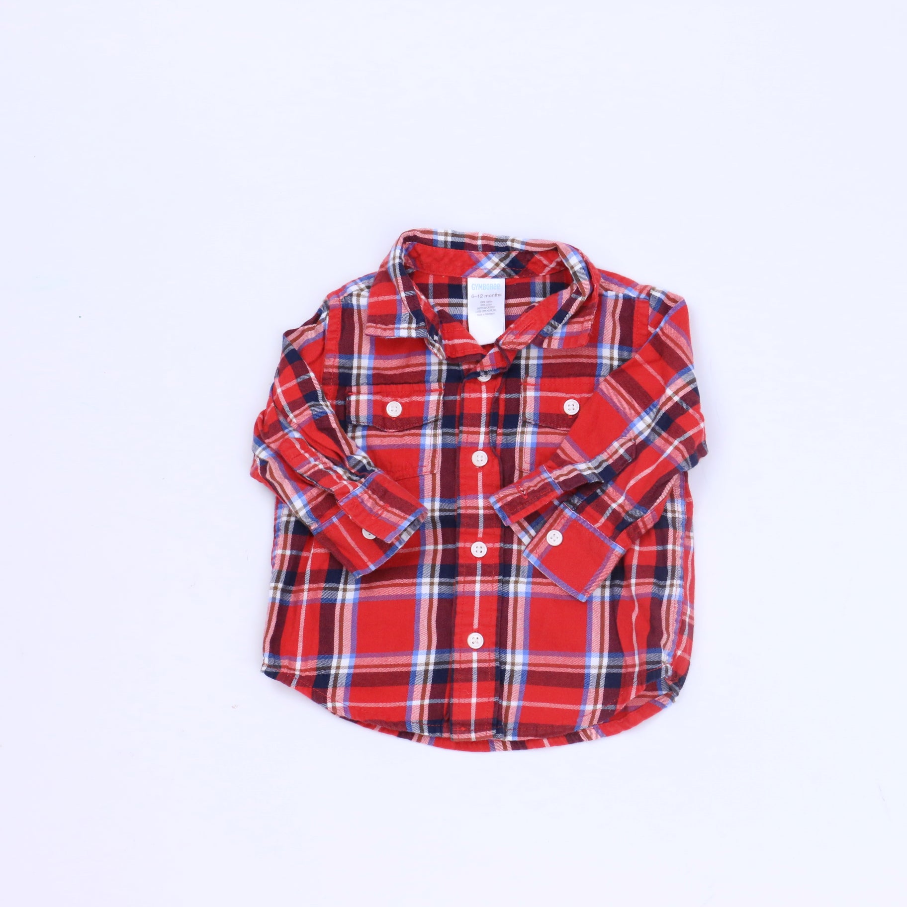 Gymboree Boys Red Plaid Button Down Long Sleeve Size: 6-12 Months Red Plaid