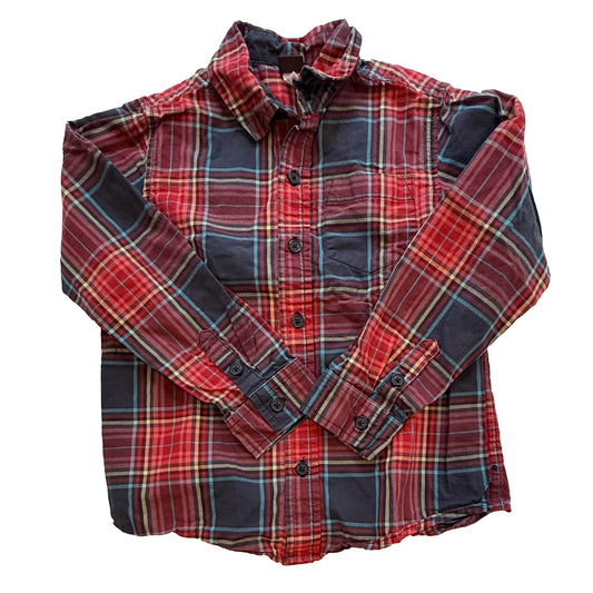 Tea Collection Boys Red Plaid Button Down Long Sleeve Size: 6 Years Red Plaid