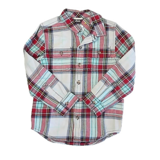 Tea Collection Boys Red Plaid Button Down Long Sleeve Size: 5T Red Plaid