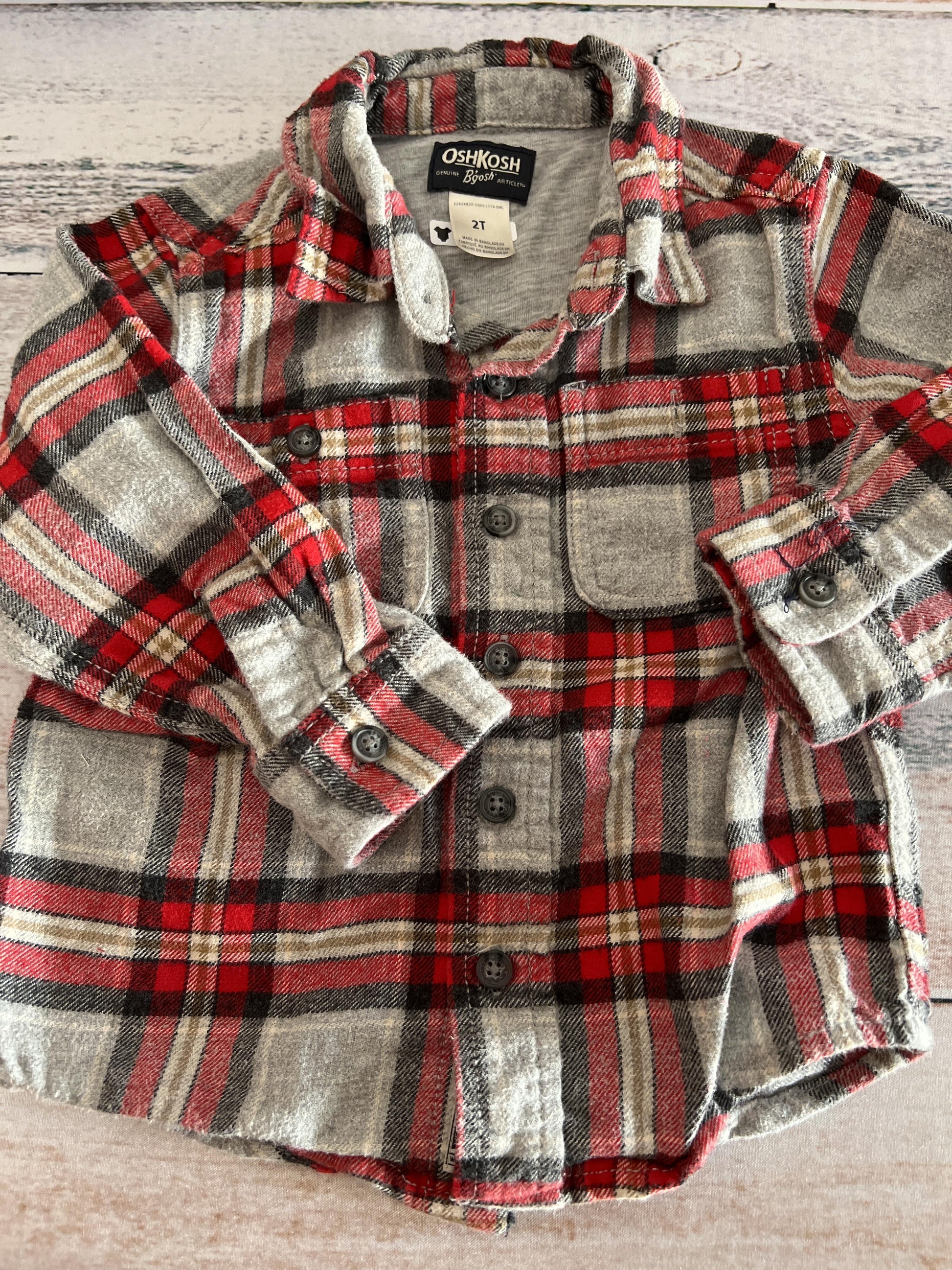 OshKosh Boys Red | plaid Button Down Short Sleeve Size: 2T Red | plaid